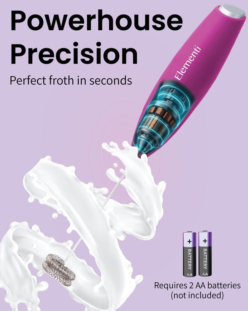 Elementi Pink Milk Frother Handheld - Coffee Frother Electric Stirrer, Matcha Whisk & Drink Mixer Handheld - Frothing Wand - Electric Whisk For Coffee (Hot Pink) - Image 3